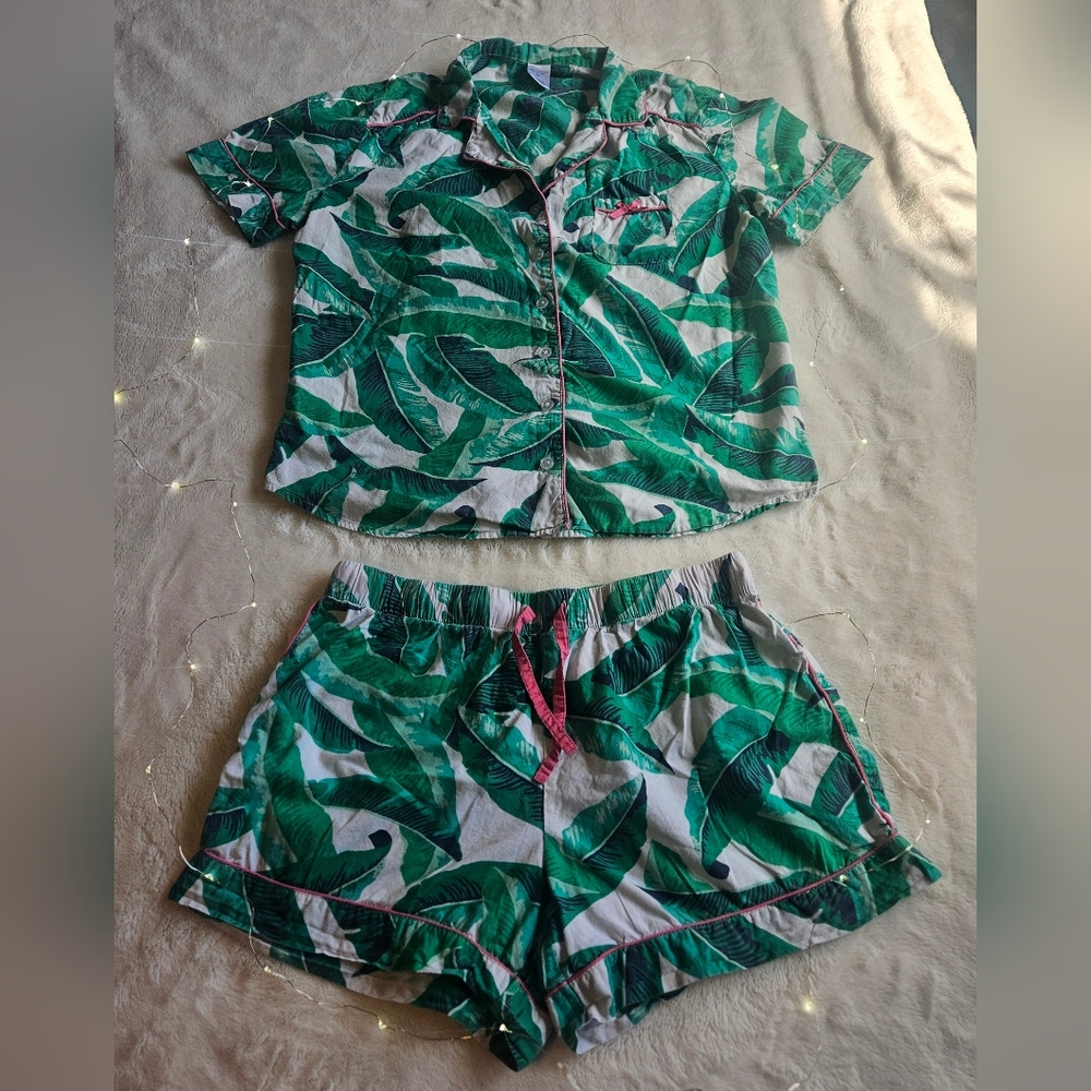 Liz Claiborne Green and Teal Tropical Print Sleepwear Set